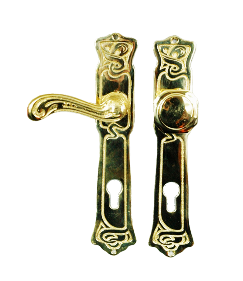 Jugendstil Wechselgarnitur Messing Haustürbeschlag (K-9G)