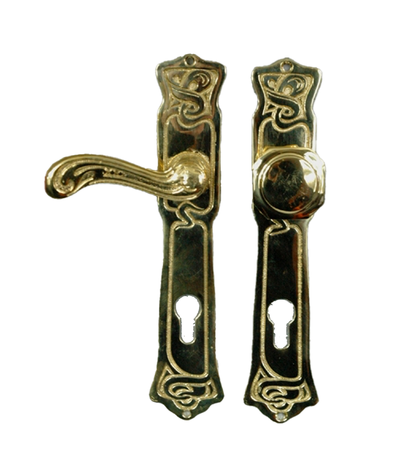 Jugendstil Wechselgarnitur Messing Haustürbeschlag (K-9G) – Bild 4